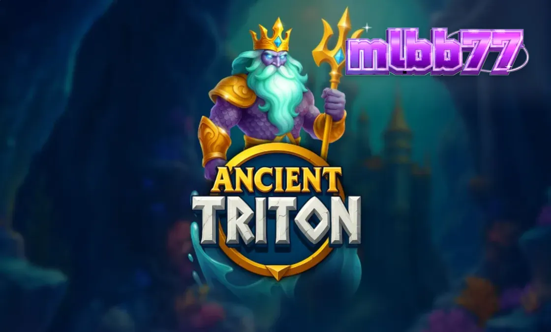 Pemandangan bawah laut yang memukau dalam slot Ancient Triton dengan dewa laut Triton.